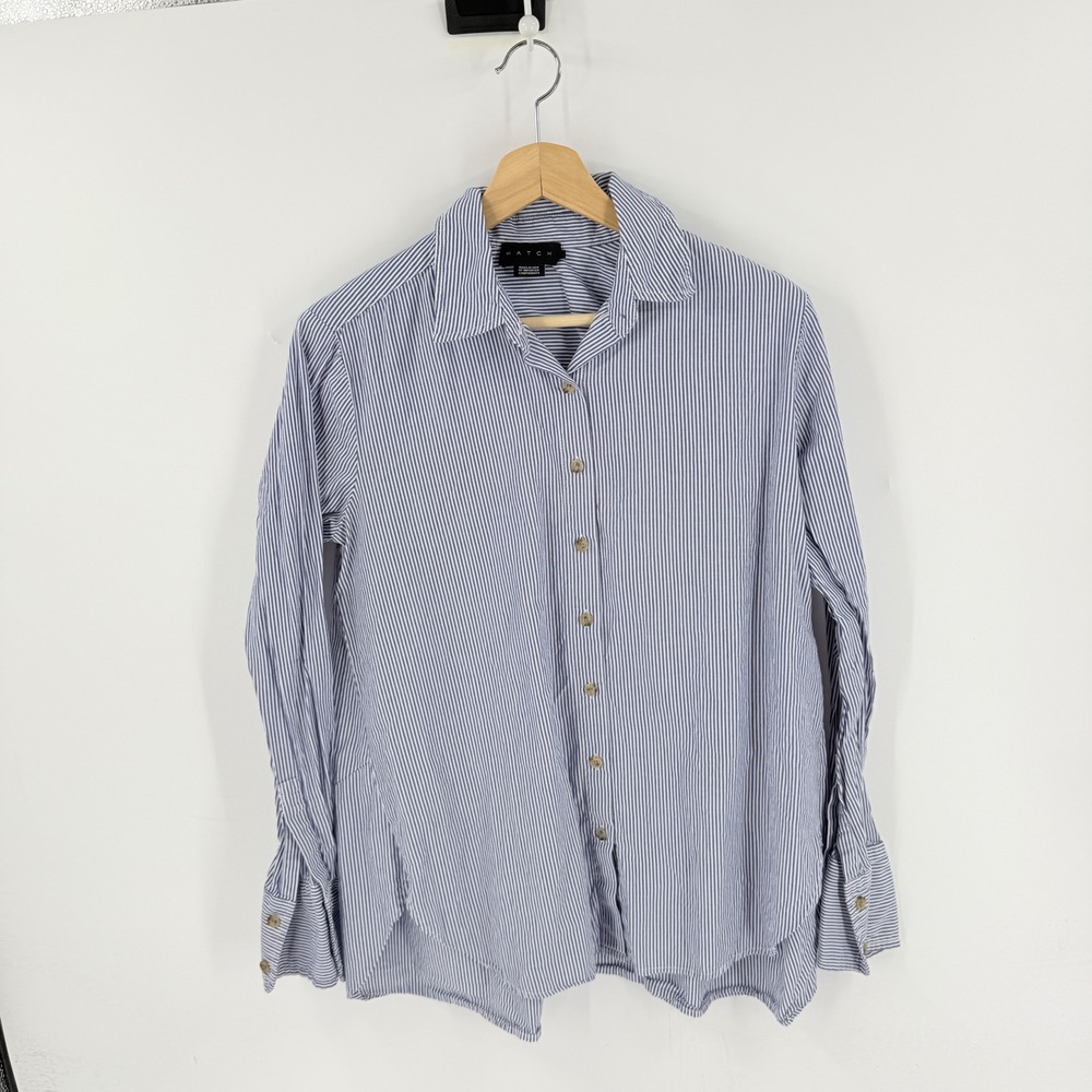 HATCH Button Down Shirt Blue Size 0 Striped Cotton Maternity Professional